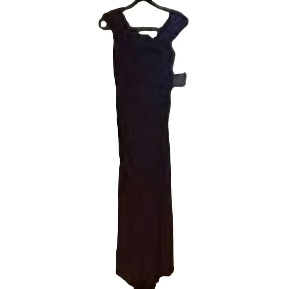 Ieena for Mac Duggal Fold Over Off The Shoulder Slit Gown Size 6 Eggplant NEW - Picture 2 of 2